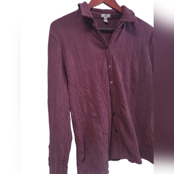 J.Jill Purple Button Up Gauze Popover Long Sleeve Top Size Medium Stretch - Picture 2 of 4